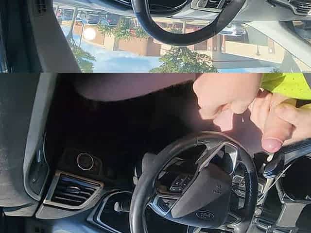 cum in car at the store in shorts