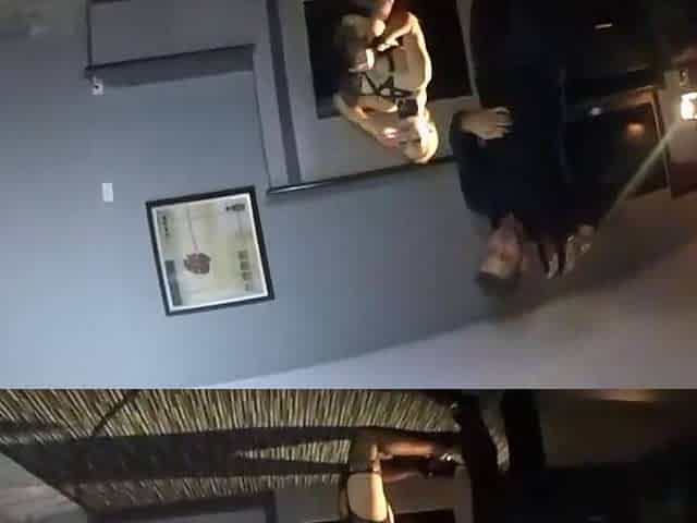 Behind the scenes act with a ash-blonde lady in a