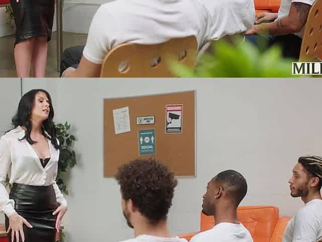 Watch this brunette milf slut get gangbanged by stacked BBC studs. None of her holes will be left unfucked