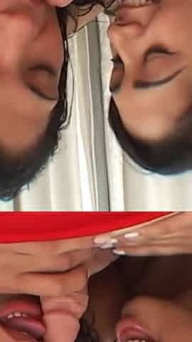 Babes Popping Huge Cock and Shares Cum Threesome Blowjob