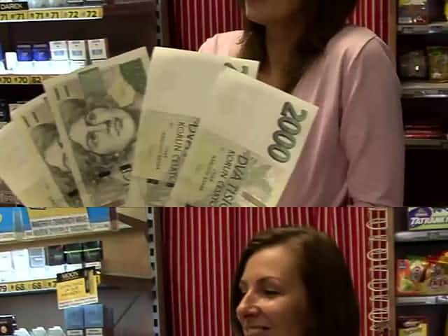 Pay to fuck a Czech milf right behind store counter