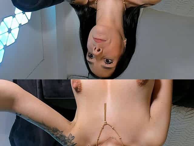 Brunette solo darling masturbating at home