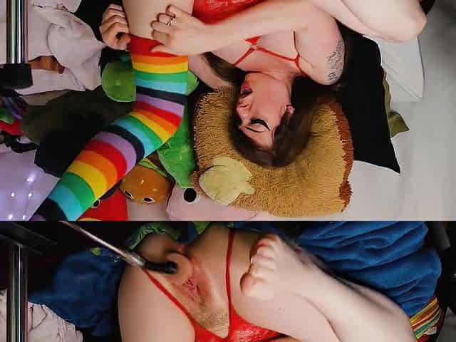Rainbow Nylons, Slavery Harness, Yeah SIR collar, and Bang Machine