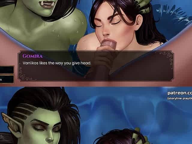 Hot Threesome Sex with a Muscular Big Boobs Orc Woman and a Hot Asian MILF - Cartoon Animated Porn Game - What a Legend!