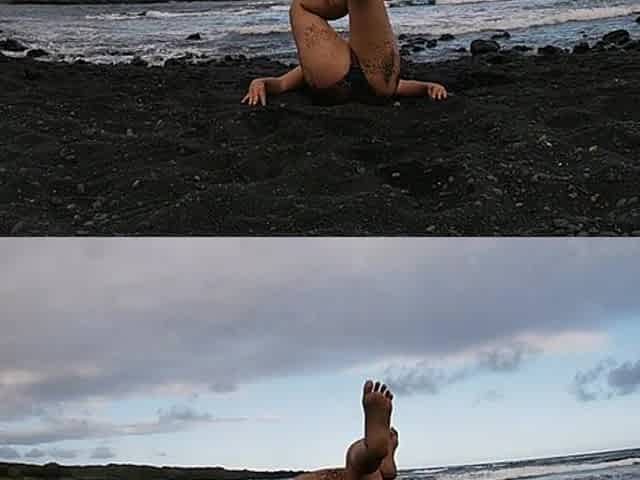 one piece black sand beach yoga 5-22-19