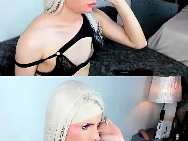 Webcam blonde strips off panties and masturbates