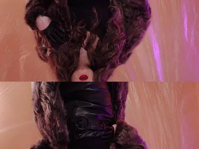 ASMR Mistresse: furry coat fetish, clowly erotic movements and leather gloves close ups