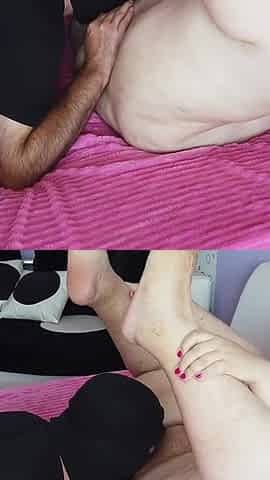 Licking and fingering a fat woman's pussy