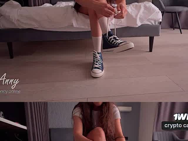 A hairy-haired model in sneakers gets a enchanting creampie - Fetish shoes, sneakers, feet