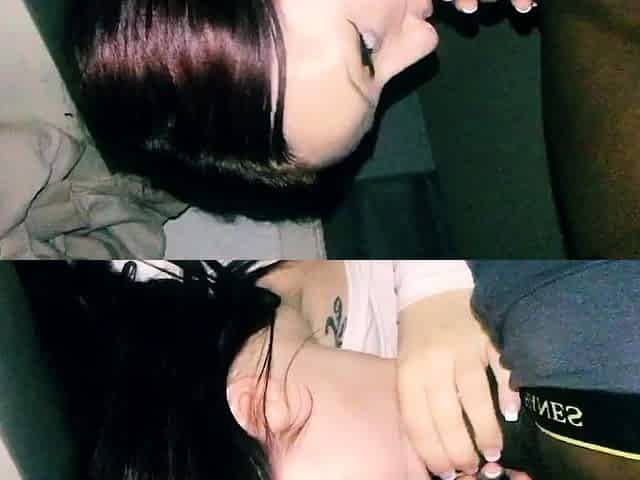 Amateur brunette fucks two big cocks