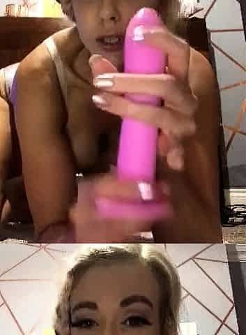 Blonde teen slut fucks pussy with toy