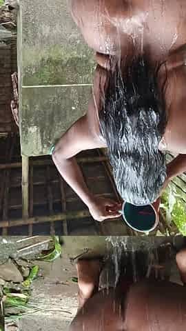 Bengali Village Girl Showering Outdoors Real Scene