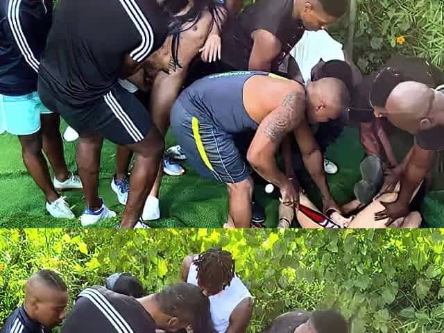 Wet and wild interracial group sex outdoors