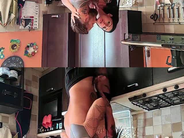 Real pair screwing in the kitchen