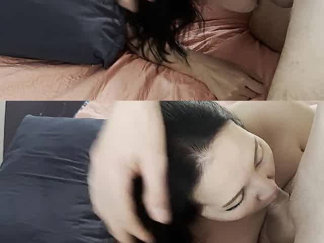 I put my penis in front of her face. This babe sucked it all the way and drank it.