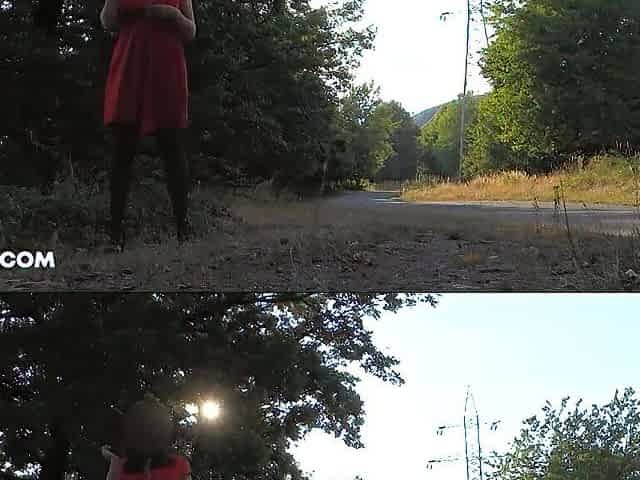 Public flashing, hotwife Ella lets her costume fall off when a car drives by - EllaExhib