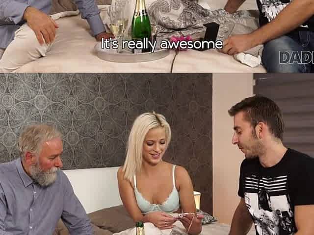 Old pervy stepdad fucks a young petite blonde, who is surprised by his stamina and arousal