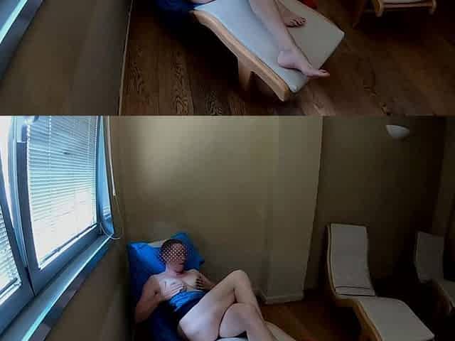 Crossed legs orgasm in wellness center