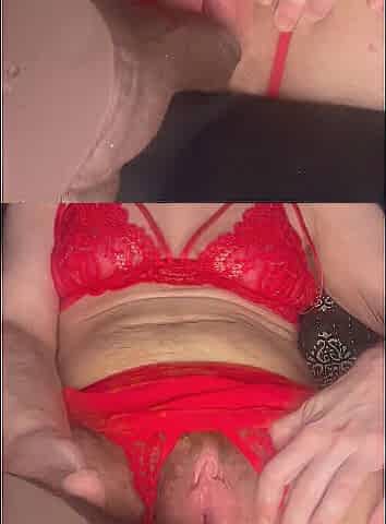 Cspot in red lacy set with thrusting vibrator