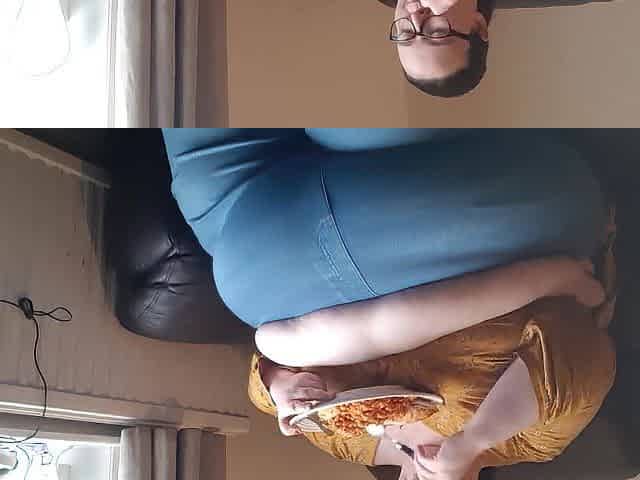 SSBBW giant abdomen during the time that eating on sofa