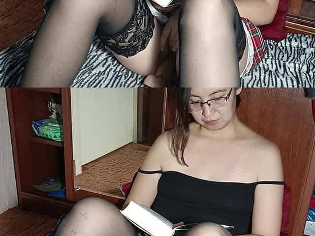 A Korean Nerd Masturbates and Reads While Sitting on a Dildo