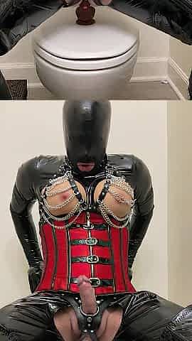 Latex sissy doll riding sex-toy and masturbating