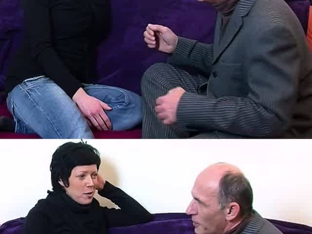 German grandpa flirts with housewife on the street