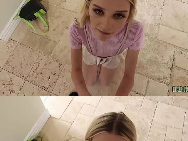 Maria Anjel - Cute Blondie Gets Down On Her Knees To Suck Stepdads Cock