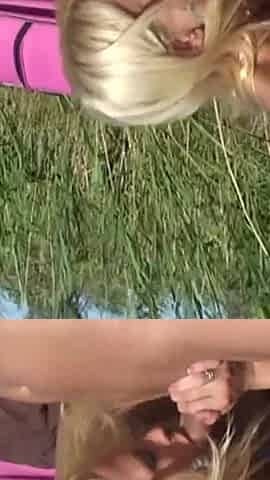 Sexy blonde milf massaged and fucked by a stranger at the riverside