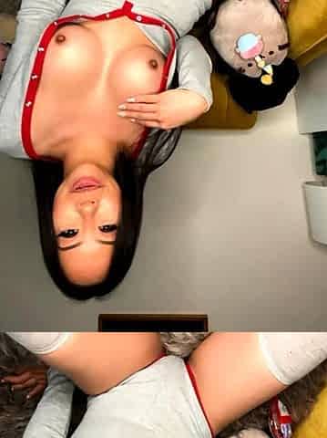 Asian teen with big boobs and ass takes DP and facial