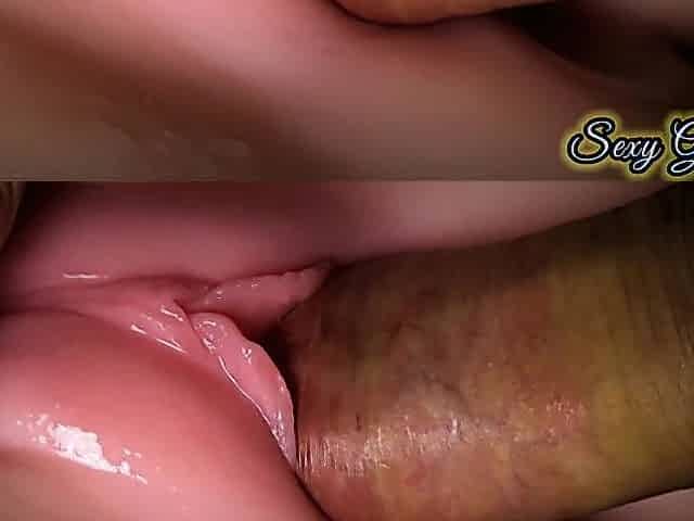 outstanding ardent sex and juicy hairless twat close up