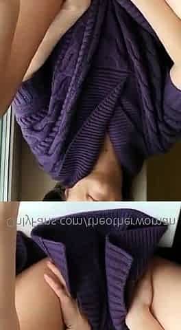 Busty curly brunette with big boobs fucks on couch