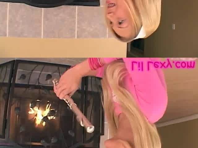 Masturbating blonde teen uses her flute to fuck herself