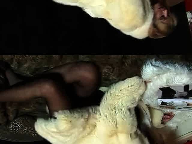 Blonde masturbating in fur coats