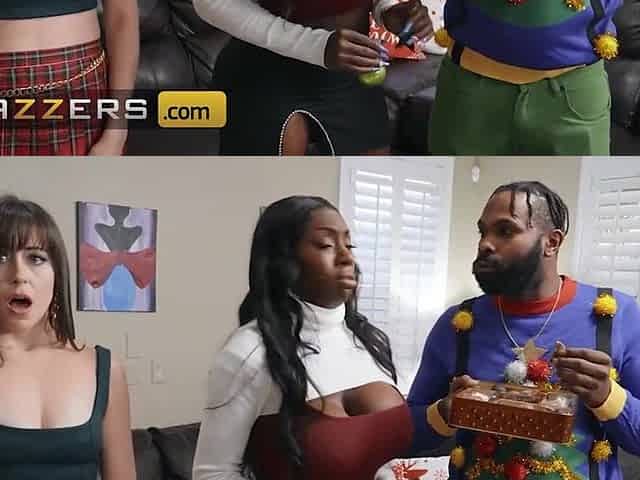 BRAZZERS - Seductive Angela White Lures Mick & Oliver To Double Permeate Her At The Christmas Party