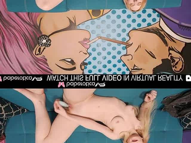 Solo blond gal Sweetie Plum is rubbing her hairless snatch,in VR.