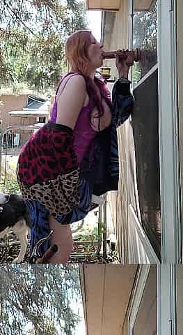 Redhead Sucks Sex toy and Uses Dildo and Tries NOT to get caught