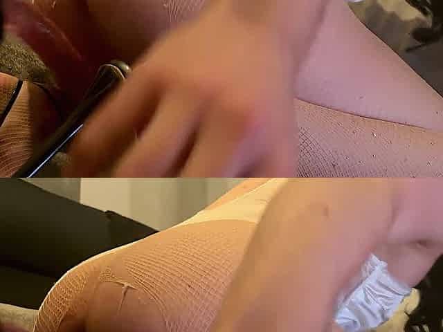 Sissy in White Lace Manacled in Chastity Meets Fuckmachine