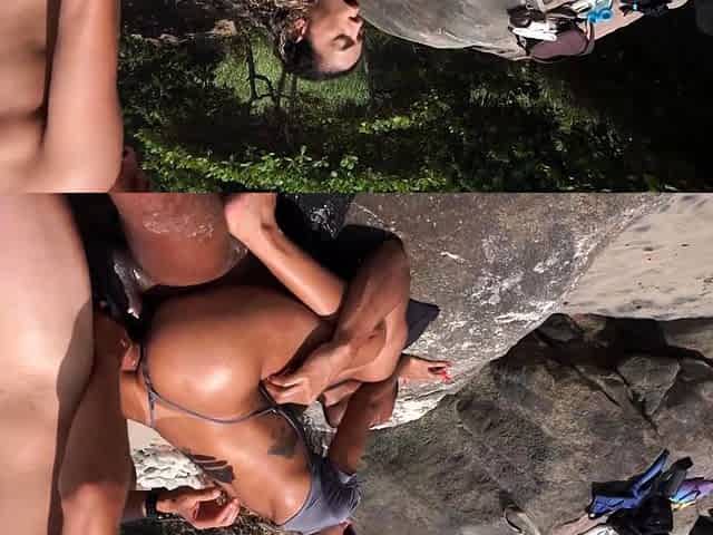 Interracial blowjob threesome in POV clip