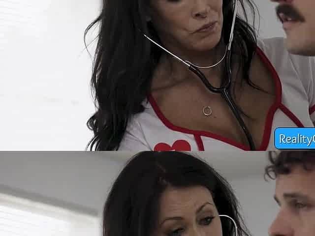 See This Large Tit Aged Nurse in Hot Red Pants and Brassiere Seduces Her Patient