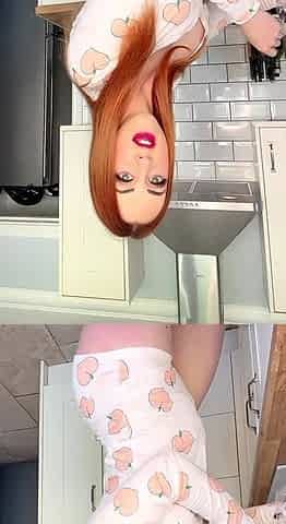Pierced redhead babe Alex with glasses masturbates