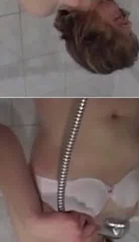 Hot Blonde Fingers Her Hairy Pussy in Bathroom