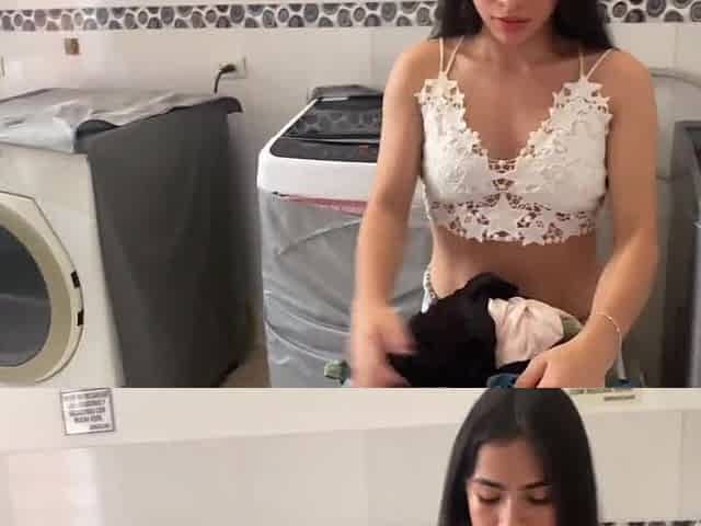 I discover my neighbour alone with a tremendous butt washing garments in shorts and I screw her for a suck