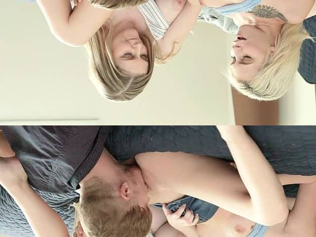 Hot girls Bunny Colby and Kiara Cole share one lucky dude on the bed