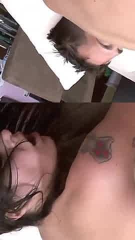Vanessa Naughty is a busty tattooed babe who sucks cock for the facial cumshot