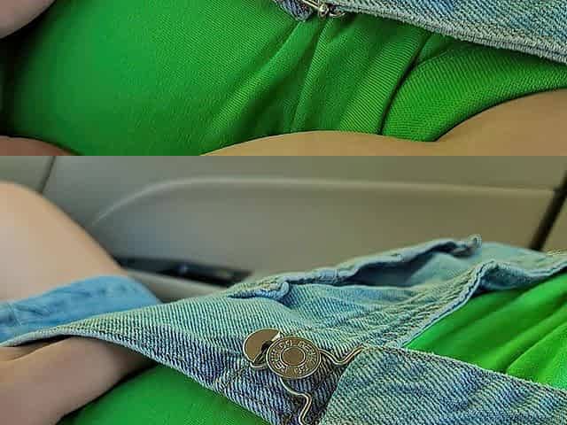 Sexy Breasty Chick in Jeans Jumpsuit lets Me Play with Her in the Car