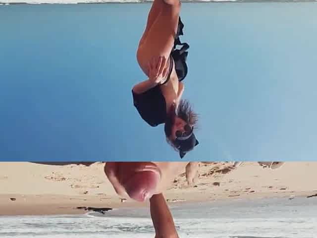 My Bare Beach Public Masturbates of Teen Cutie, fondles Feet, and Man jerks off Schlong and Cums