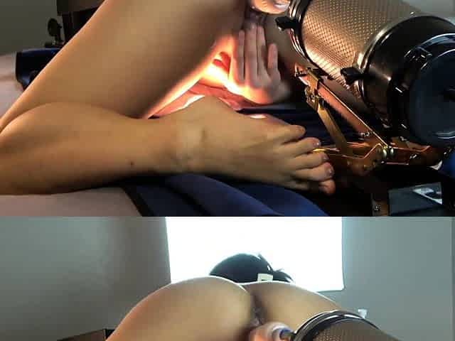 Asian hottie fucks machines