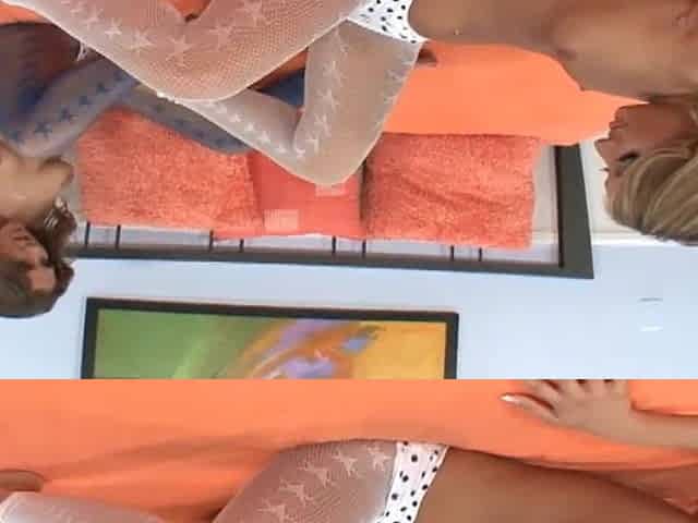 Bending over and riding it facing him and looking back at the dong entering her from...