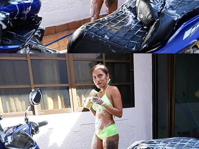 Hot Asian Teen Motorcycle Wash Nympho Creampie